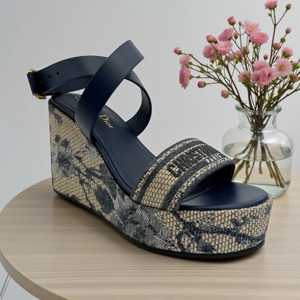 Authentic Brand-New Dior D-WAY Wedge Sandal Size 37.5 w/ Box, Dust Bag & COA